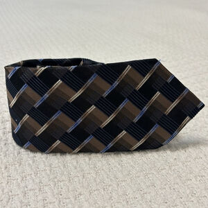 7 DOWNIE ST. 100% silk neck tie beige black blue gold tones made in Italy